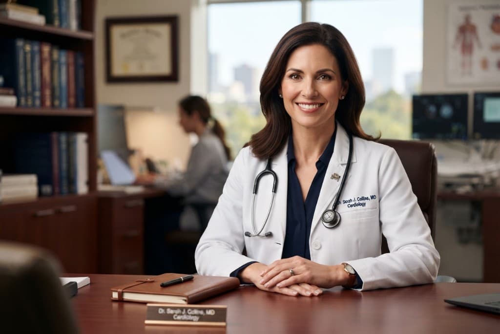 Cardiologist Dr. Sarah J. Collins in her clinic office